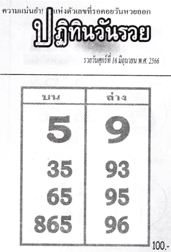 มาแรงหวยปฏิทินวันรวย 16-6-66