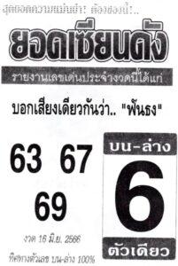 หวยเด็ดเลขยอดเซียนดัง 16-6-66