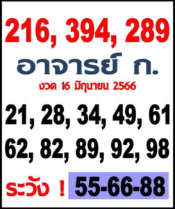 เลขเด็ดหวยอาจารย์ก.ไก่ 16-6-66