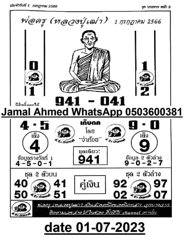 เลขเด่นหวยพ่อครู 1-7-66