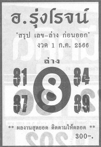 หวยไทย อาจารย์รุ่งโรจน์ 16/7/66