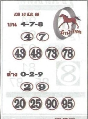 หวยไทย ม้านำโชค 16/8/66