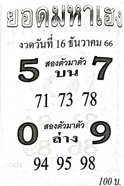 หวยไทย ยอดมหาเฮง 1/2/67 